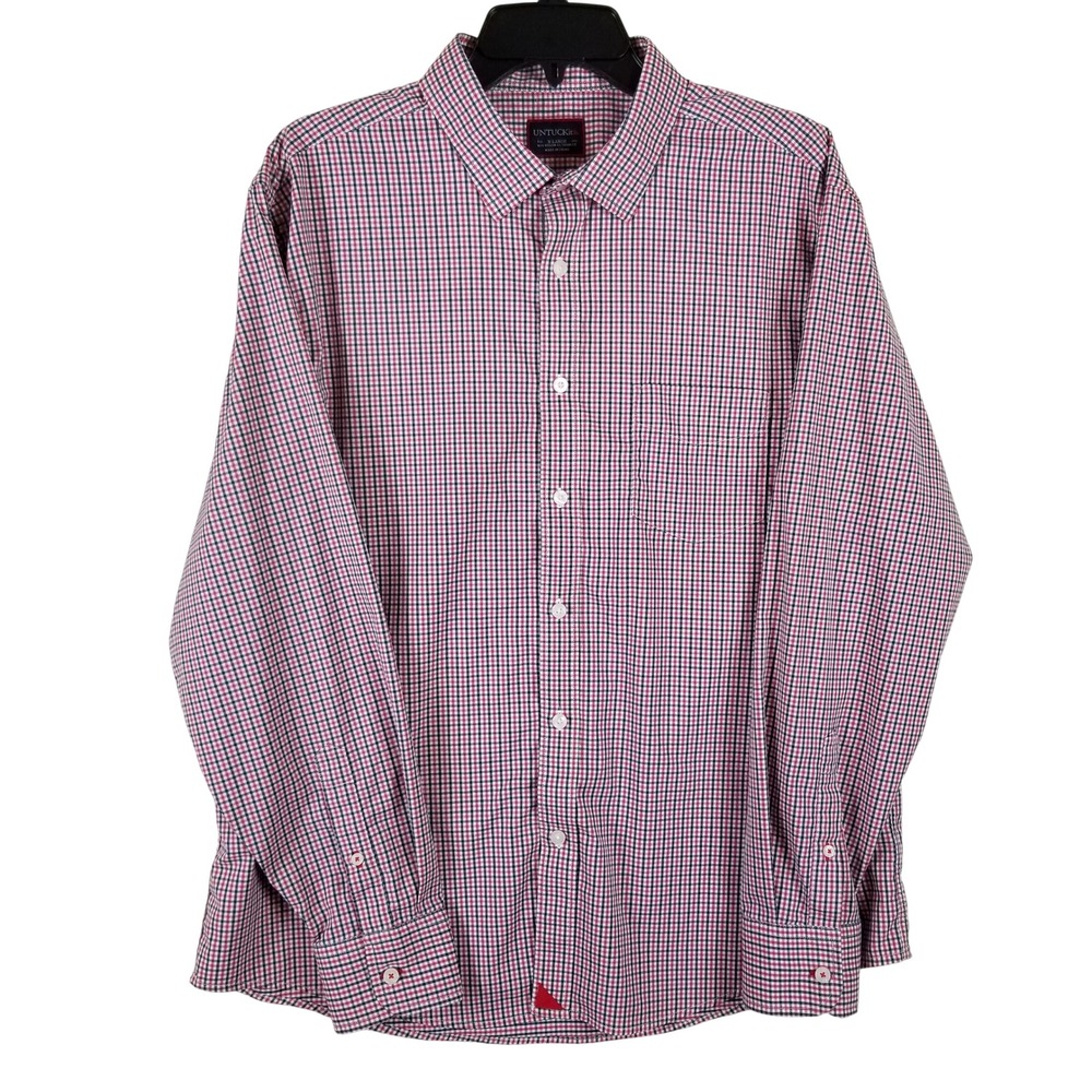 UNTUCKit Mens XL Red Blue White Check Performance Stretch Button Down Shirt